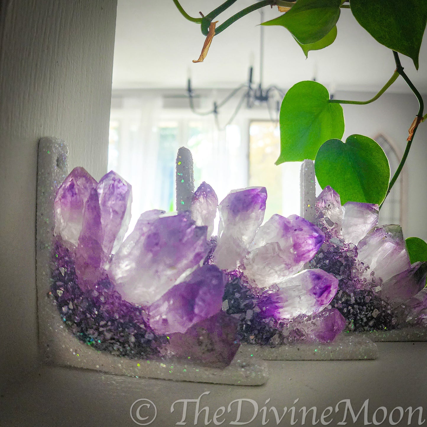 Amethyst Corner Crystal Decor – Doorway or Window Frame Display – One-of-a-Kind Home Accent – Purple Crystal Cluster Gift – Handmade