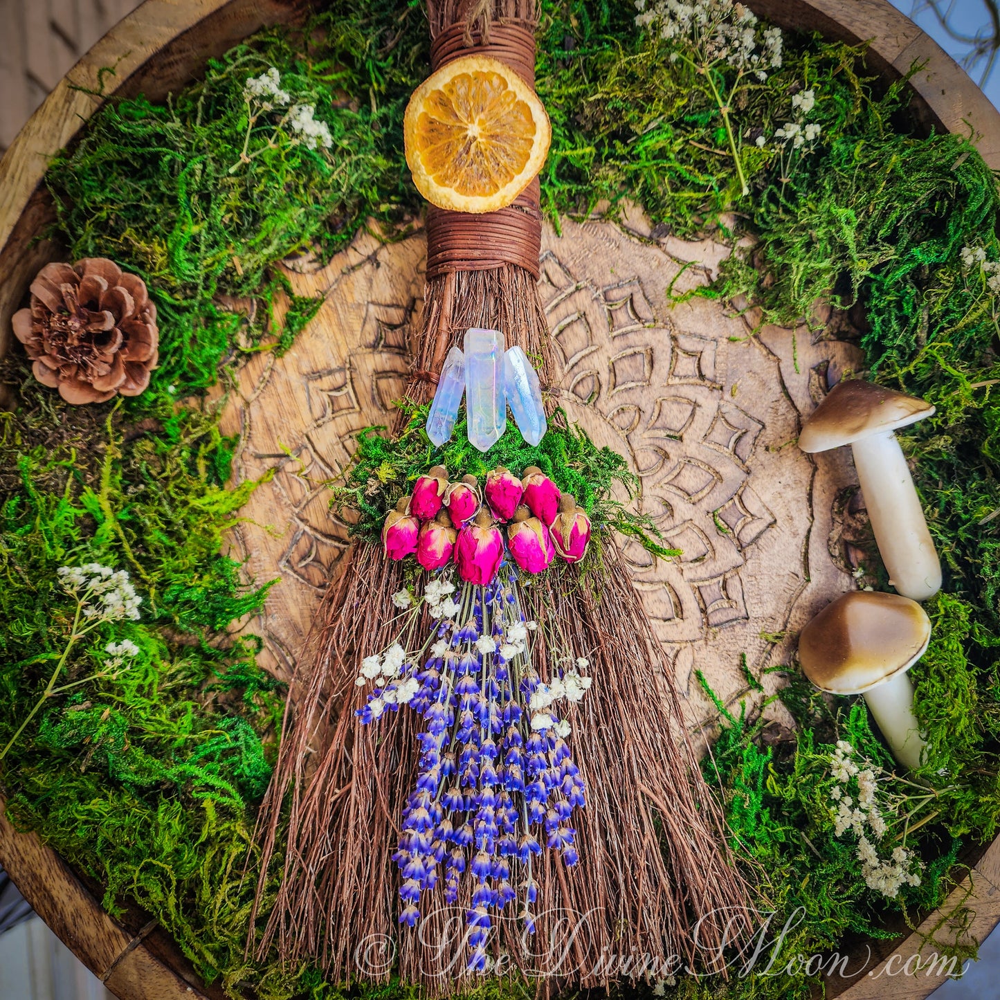 Crystal Altar Orange Cinnamon Witch Broom / Besom, Protection, Warding, Altar Protection, Jump The Broom, Quartz, New Life, Quartz Point
