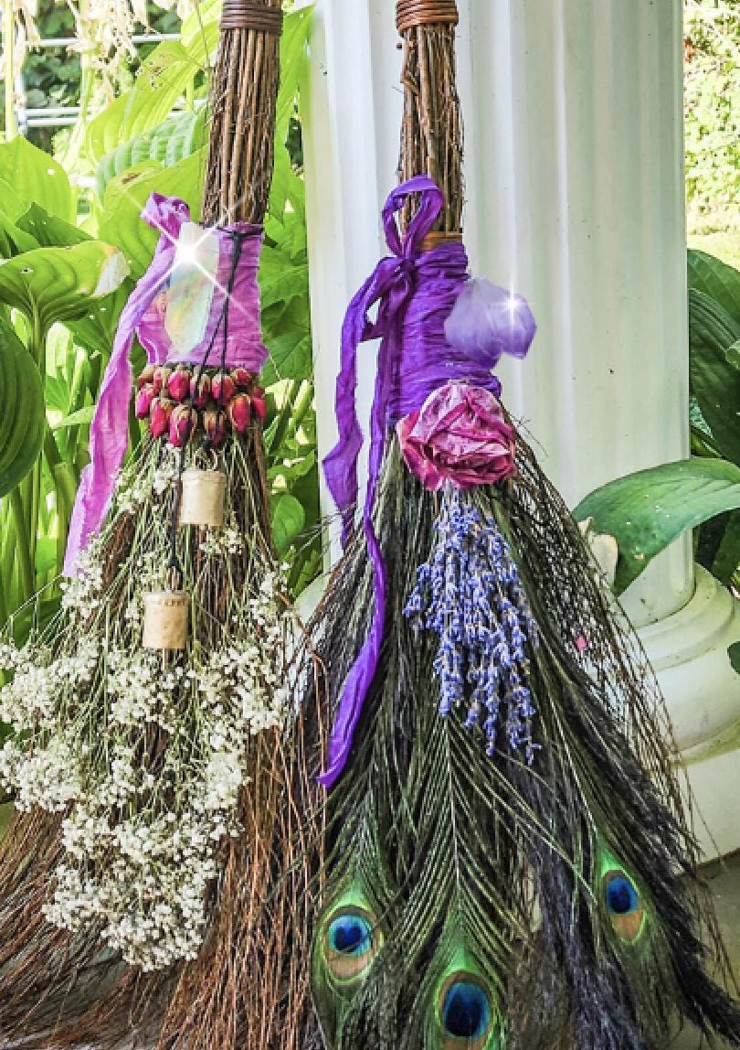 Life Size Crystal Altar Witch Broom / Besom, Protection, Warding, Altar Protection, Rainbow Aura Quartz, Jump the Broom, Halloween, Witch
