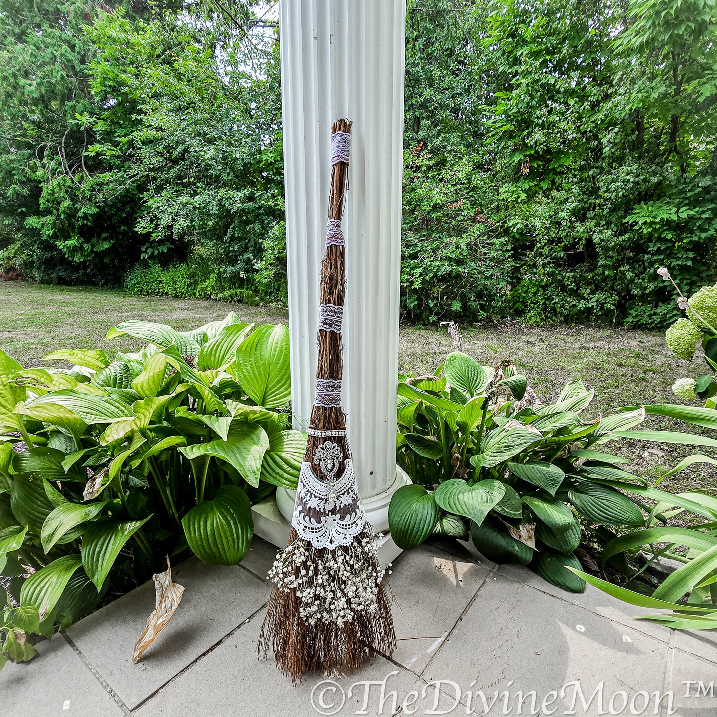 Love Wedding Broom, Jump the Broom, Life Size Crystal Altar Witch Broom / Besom, White Lace, Everlasting Love, Altar Protection, Rhinestones
