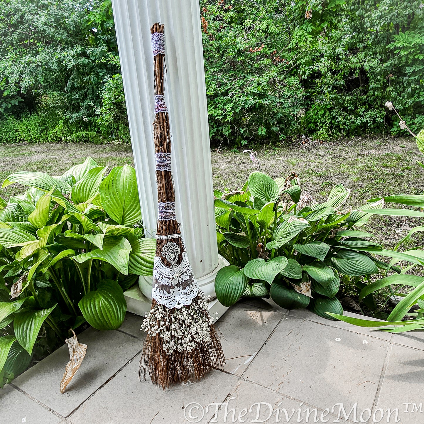 Love Wedding Broom, Jump the Broom, Life Size Crystal Altar Witch Broom / Besom, White Lace, Everlasting Love, Altar Protection, Rhinestones