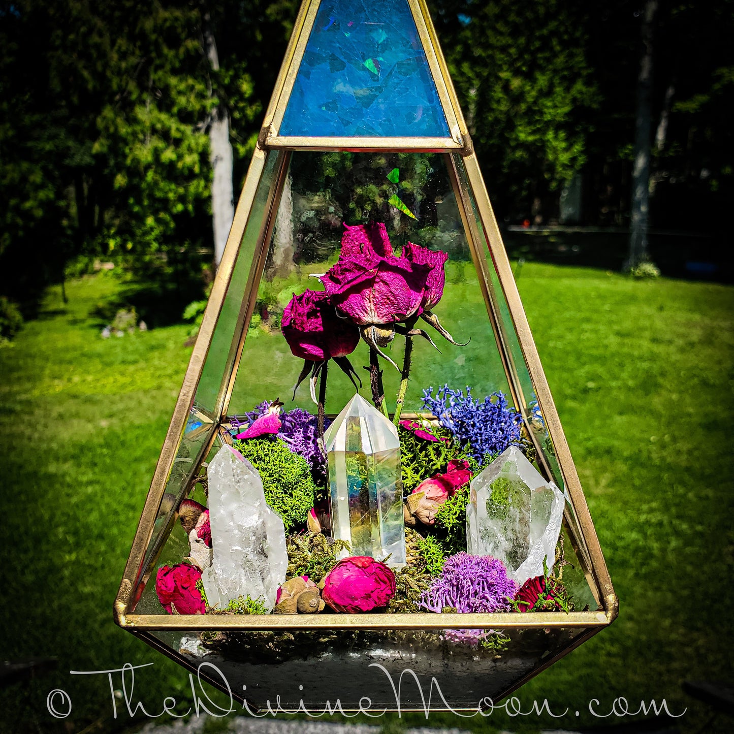 Large Moon Holographic Crystal Garden, Diamond, Aura Quartz Tower, Crystal Terrarium, Spell Garden, Floral Garden, Divine, Elements.