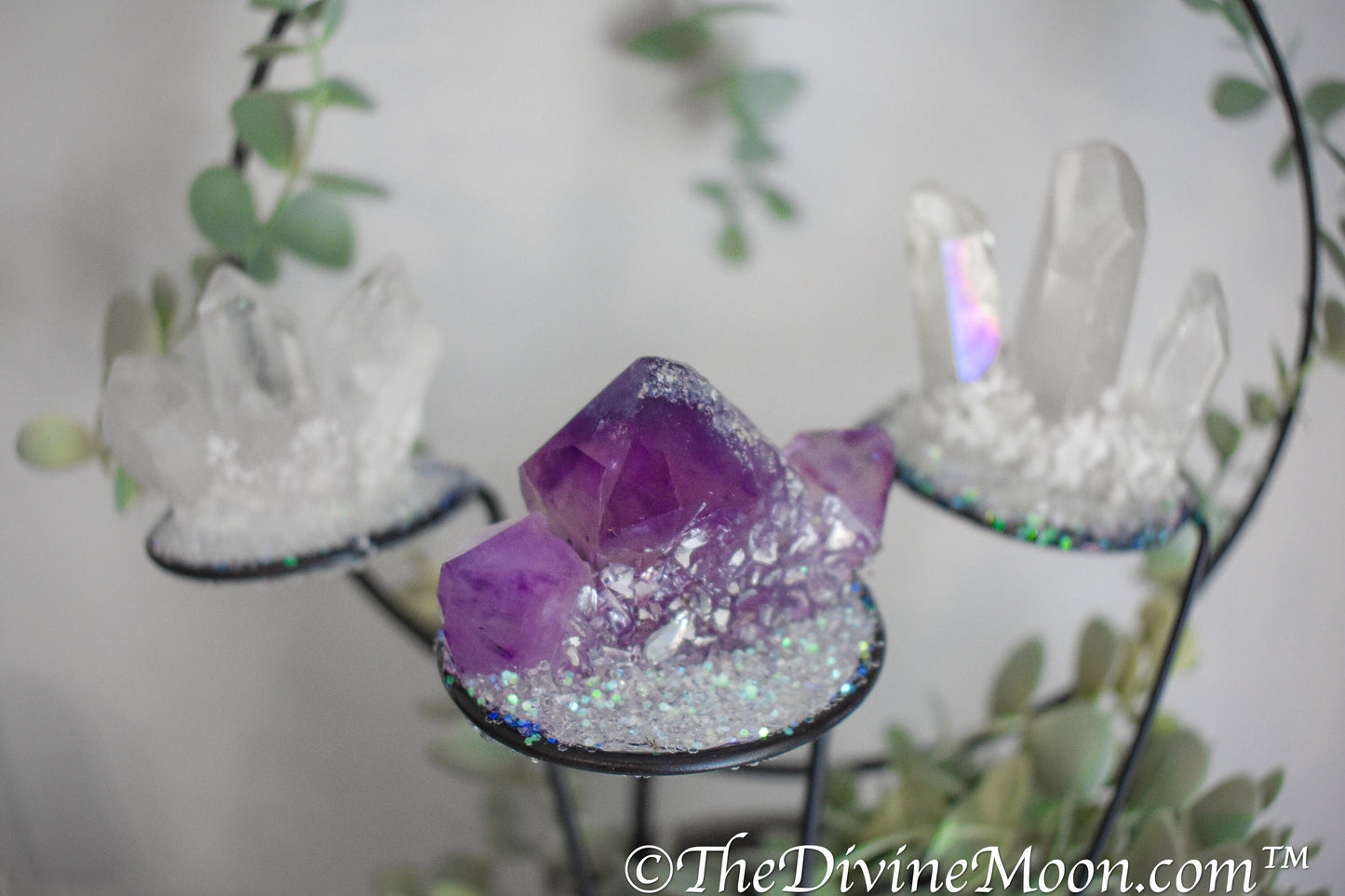 Crystal Cluster Plant Stake - Fairy Garden Decor - Enchanting Plant Decor - Crystal Decor - Decorative Plant Stake, Aura Quartz, Amethyst