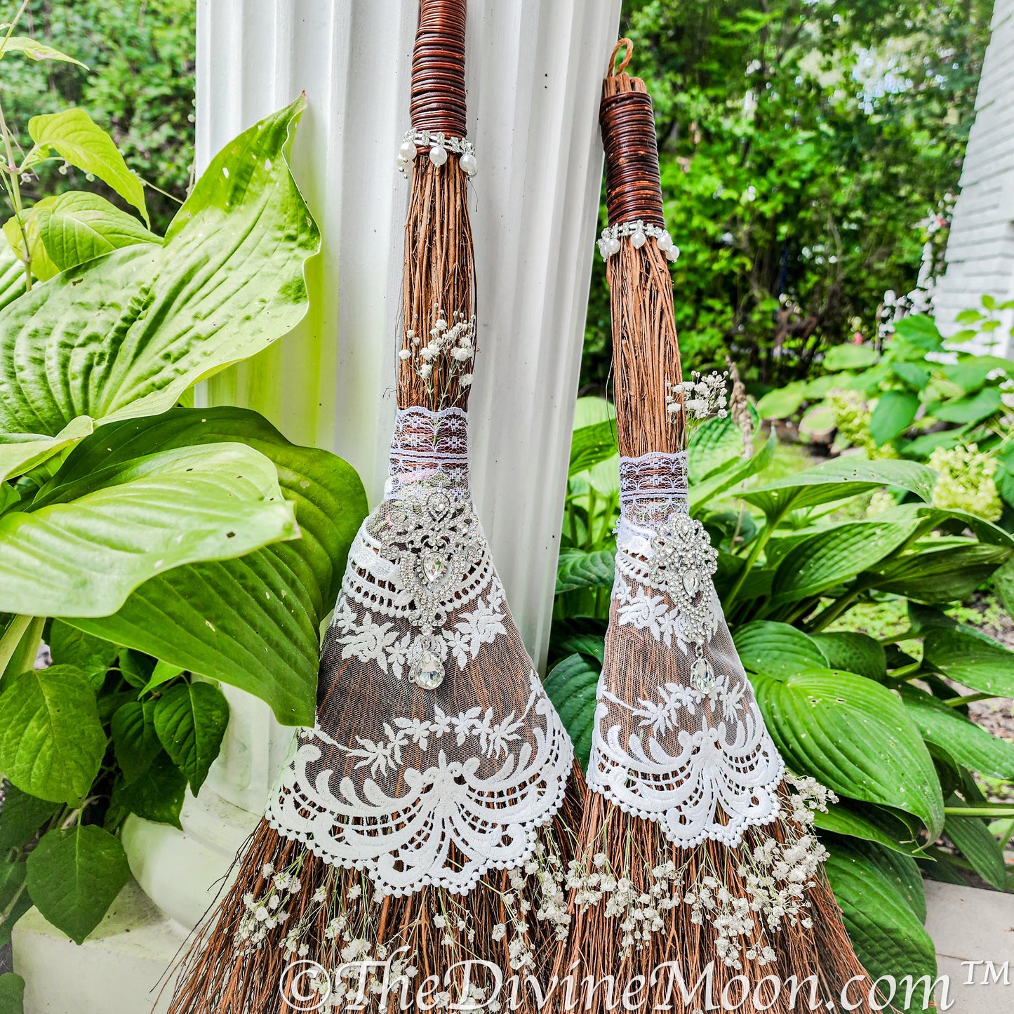 Love Wedding Broom, Jump the Broom, Life Size Crystal Altar Witch Broom / Besom, White Lace, Everlasting Love, Altar Protection, Rhinestones
