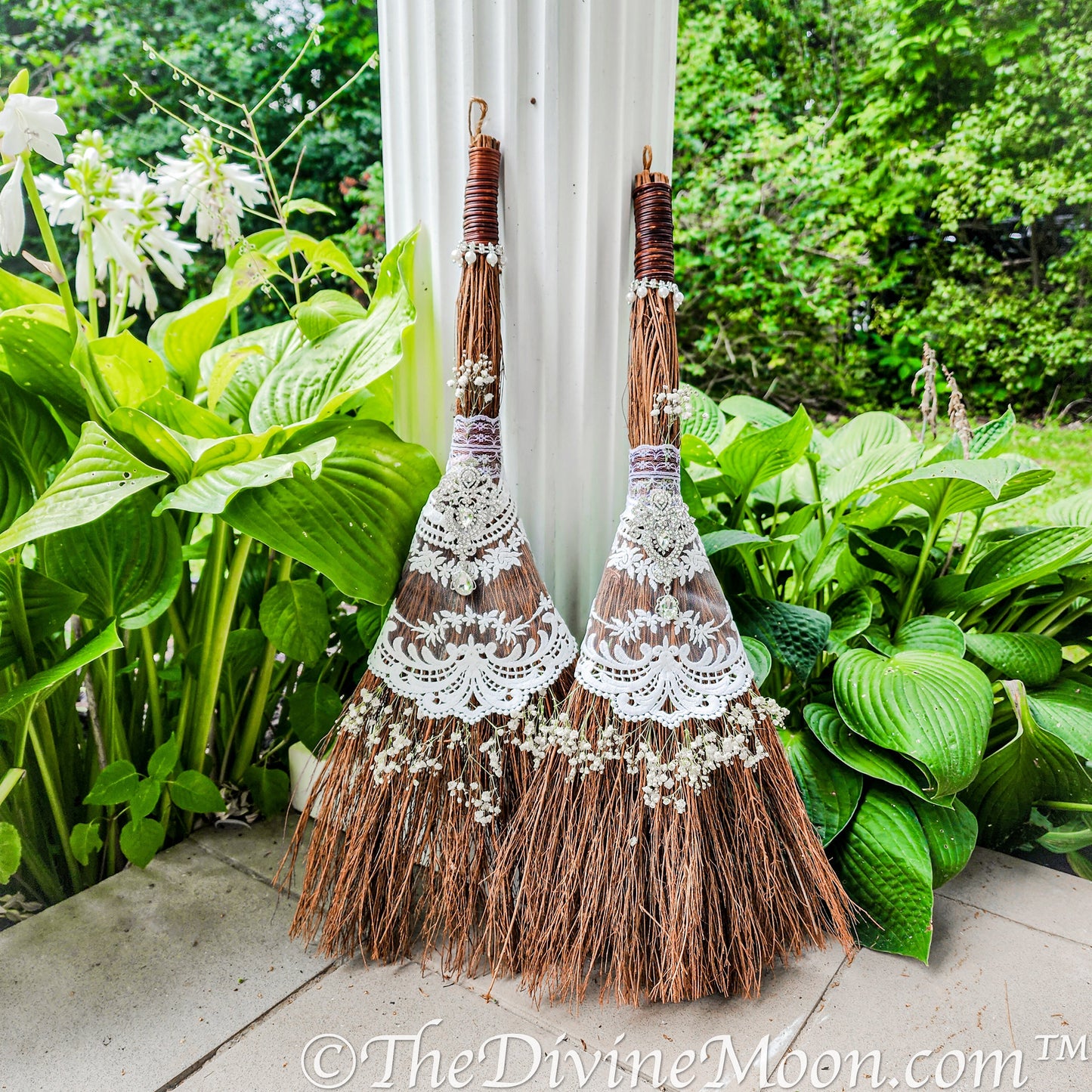 Love Wedding Broom, Jump the Broom, Life Size Crystal Altar Witch Broom / Besom, White Lace, Everlasting Love, Altar Protection, Rhinestones