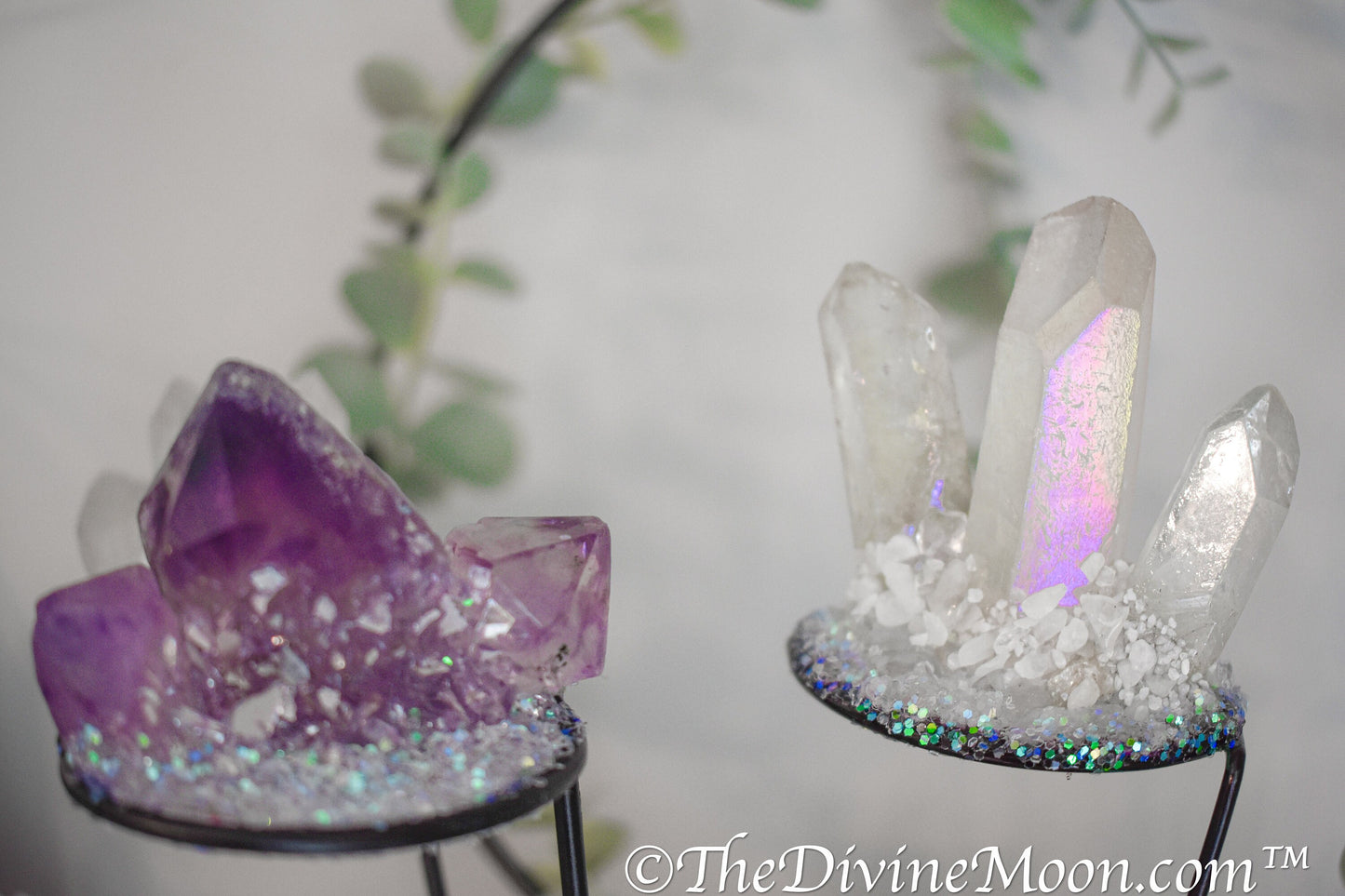 Crystal Cluster Plant Stake - Fairy Garden Decor - Enchanting Plant Decor - Crystal Decor - Decorative Plant Stake, Aura Quartz, Amethyst