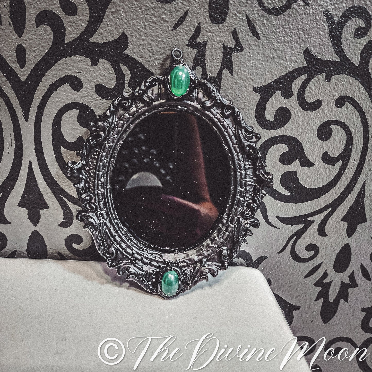 Uranium Glass Gems Scrying Mirror - V2UR2