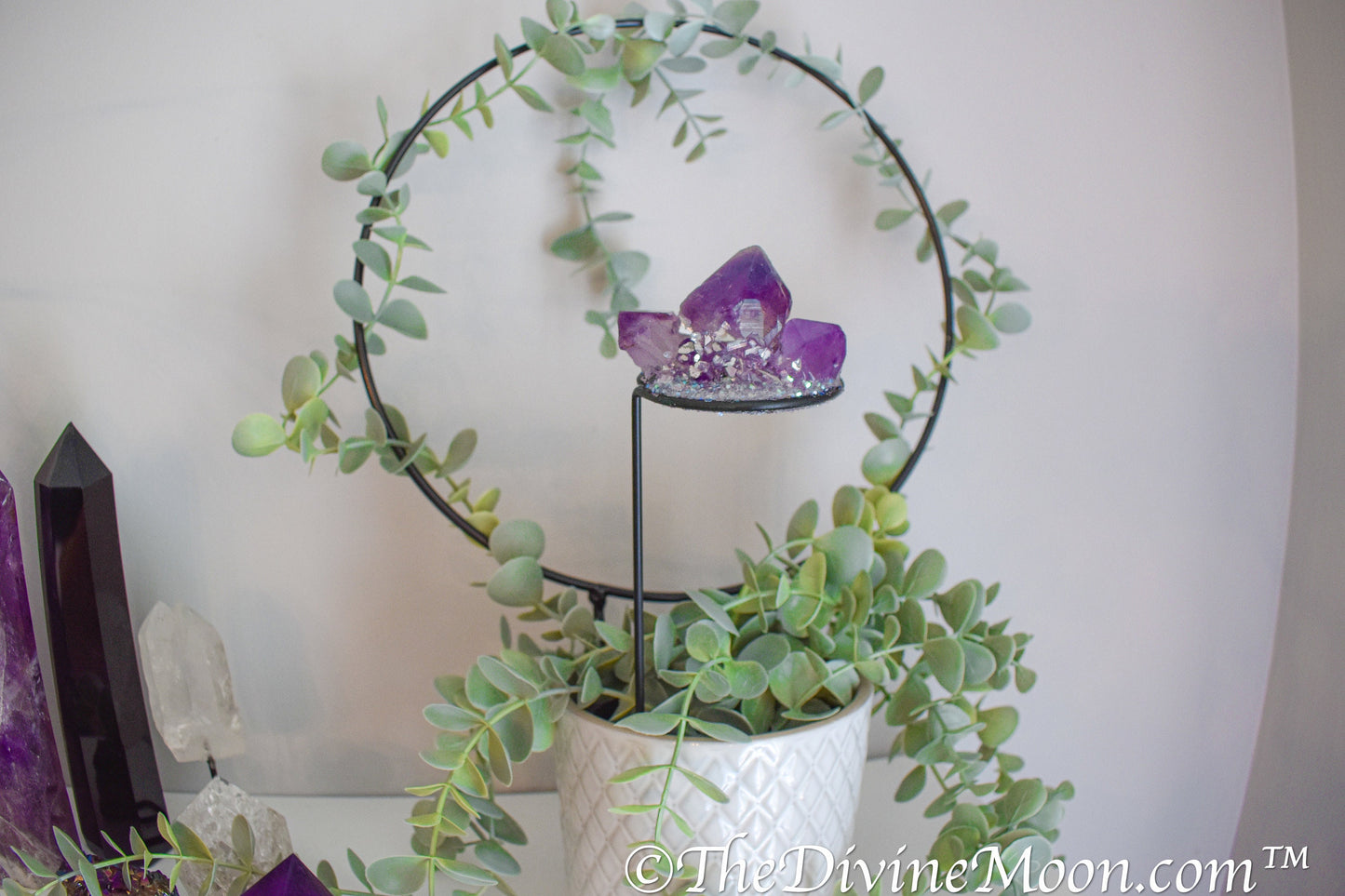 Crystal Cluster Plant Stake - Fairy Garden Decor - Enchanting Plant Decor - Crystal Decor - Decorative Plant Stake, Aura Quartz, Amethyst
