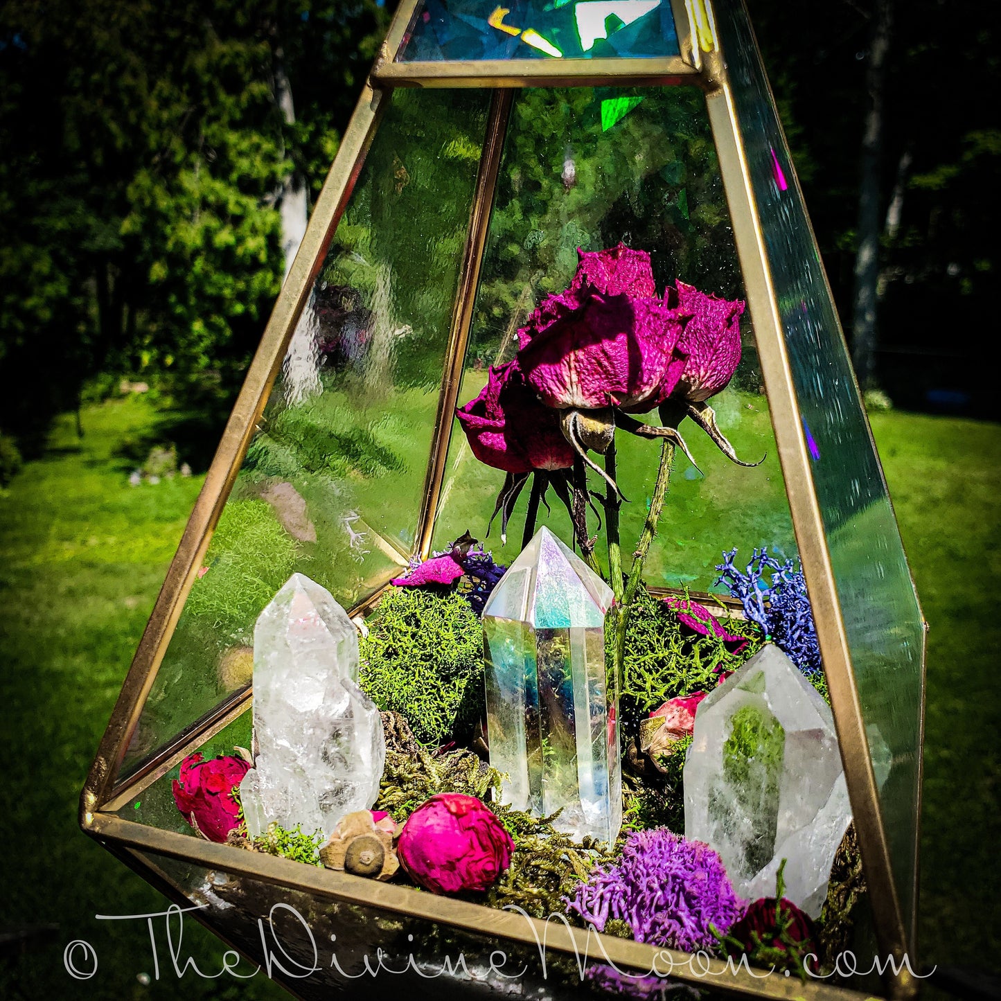 Large Moon Holographic Crystal Garden, Diamond, Aura Quartz Tower, Crystal Terrarium, Spell Garden, Floral Garden, Divine, Elements.