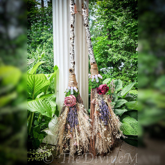 Life Size Crystal Witch's Altar Birch Broom / Besom, Protection, Warding, Altar Protection, Wicca Spells, Quartz, Good Luck, Quartz Point