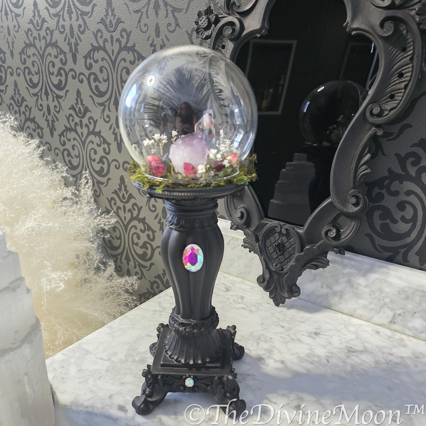 Crystal Witch Pedestal Glass Globe with Gems, Witch ball - Crystal Garden, Protection Ball - Protection Evil & Negativity - Warding - Spell