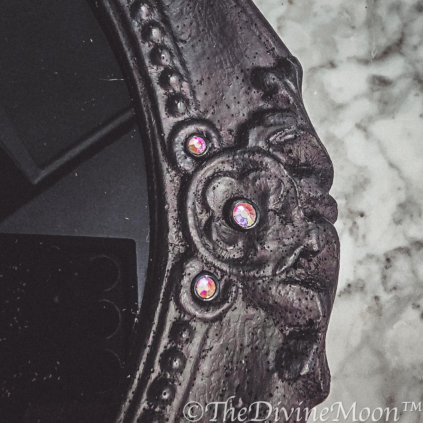 Extra Large Vintage-Style Black Scrying Mirror with Gems - V13XL