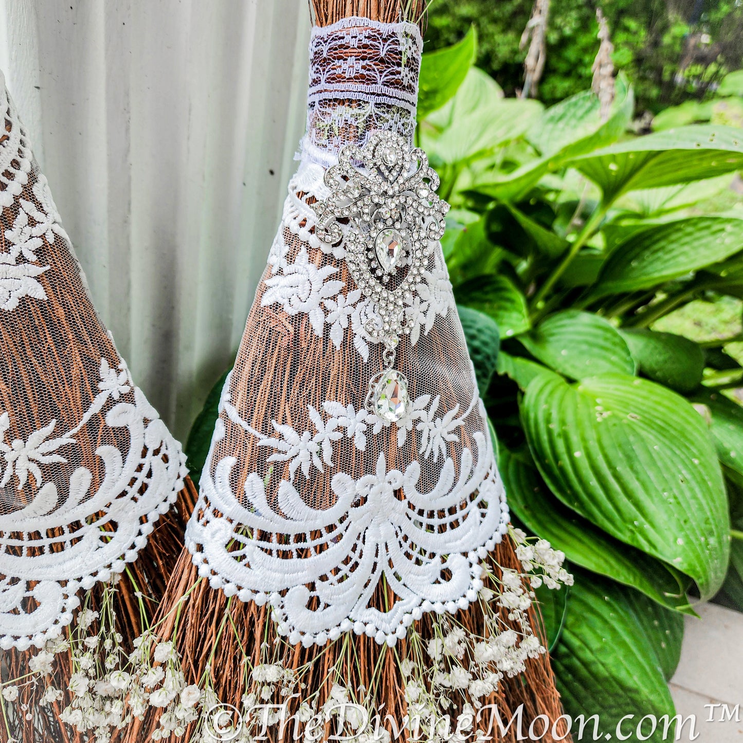Love Wedding Broom, Jump the Broom, Life Size Crystal Altar Witch Broom / Besom, White Lace, Everlasting Love, Altar Protection, Rhinestones