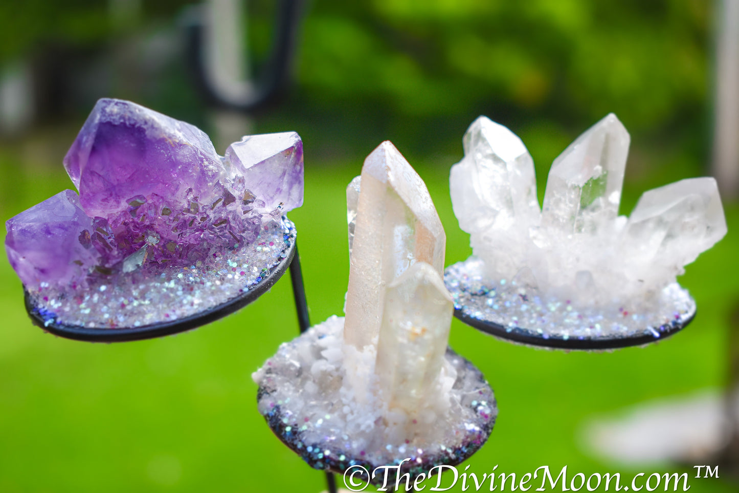 Crystal Cluster Plant Stake - Fairy Garden Decor - Enchanting Plant Decor - Crystal Decor - Decorative Plant Stake, Aura Quartz, Amethyst
