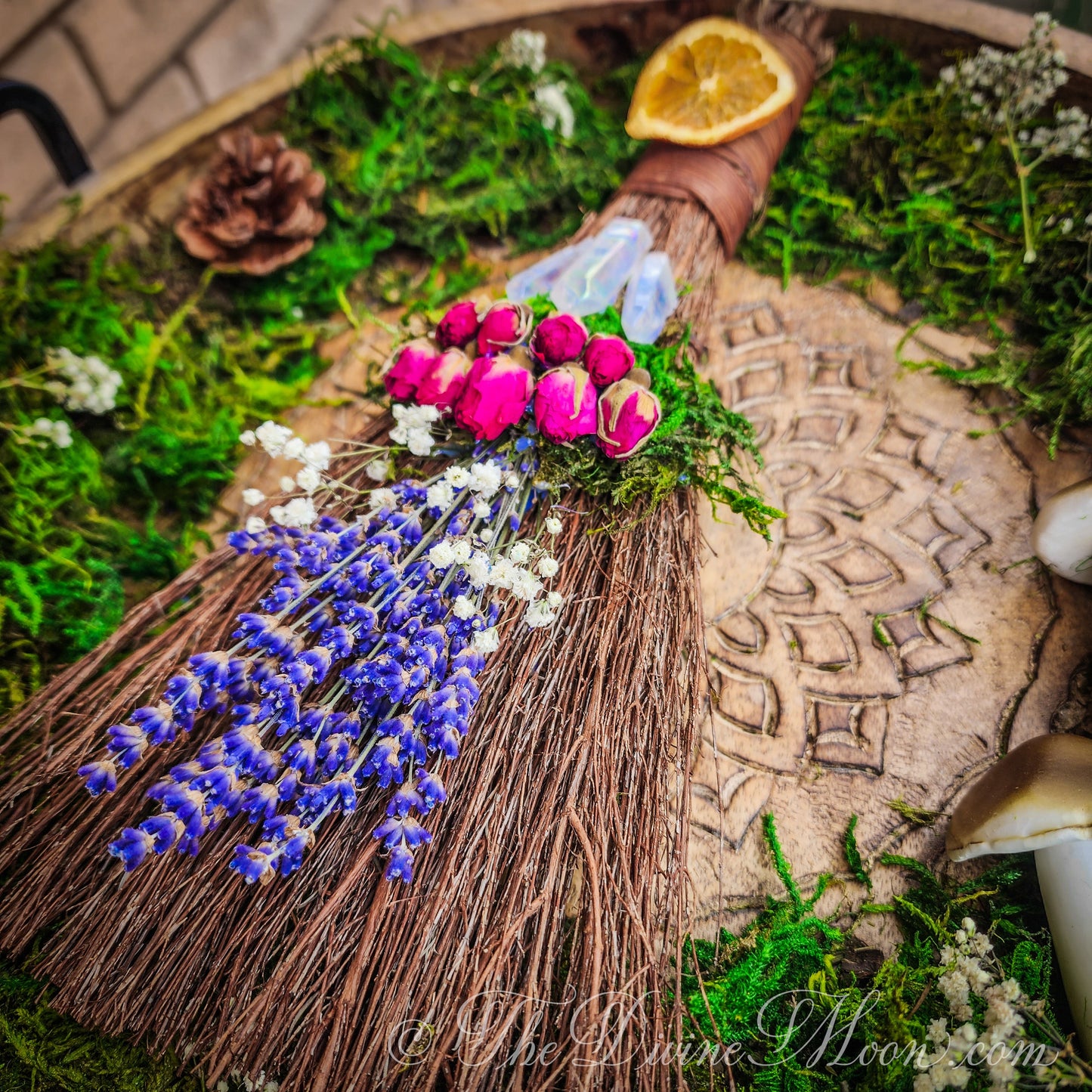 Crystal Altar Orange Cinnamon Witch Broom / Besom, Protection, Warding, Altar Protection, Jump The Broom, Quartz, New Life, Quartz Point