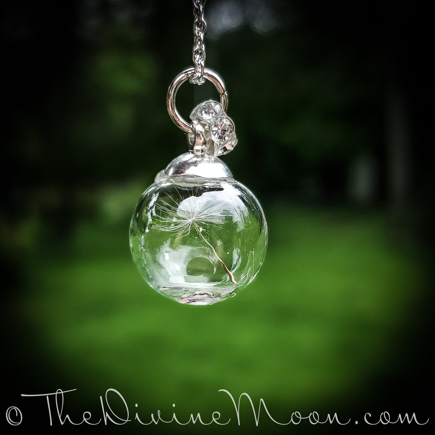 Wish Ball - Wish Necklace - Dandelion Wish - Glass Pendant - Sterling Silver Plated Necklace - Gift, Glass Orb Pendant, Nature Jewelry