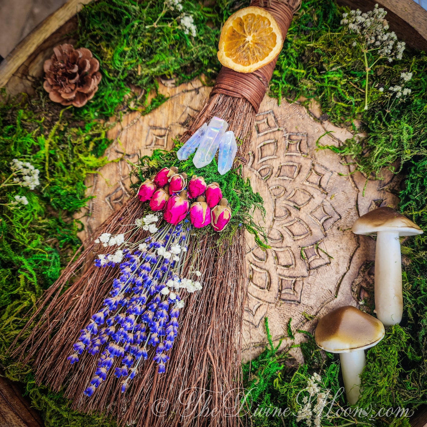 Crystal Altar Orange Cinnamon Witch Broom / Besom, Protection, Warding, Altar Protection, Jump The Broom, Quartz, New Life, Quartz Point
