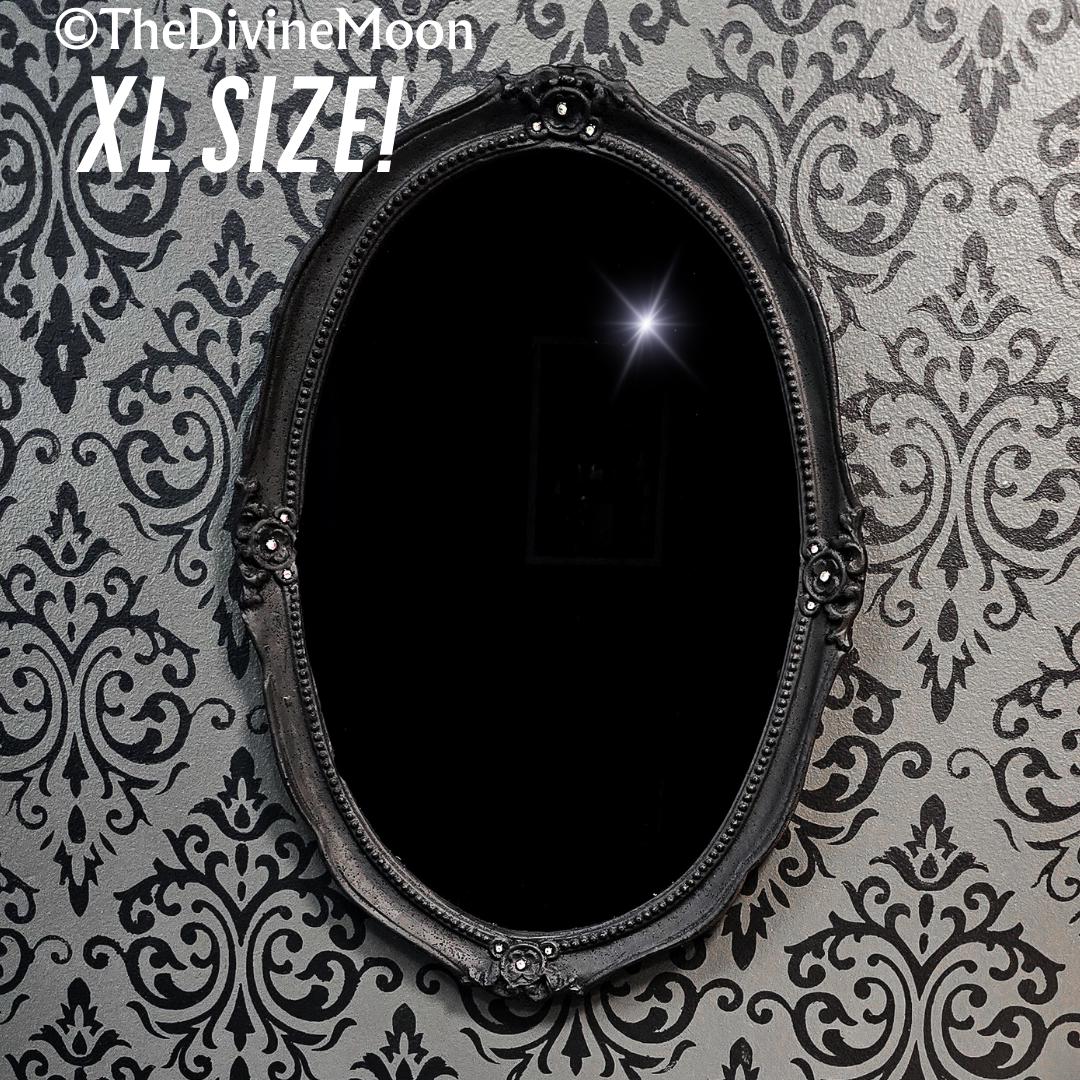 Extra Large Vintage-Style Black Scrying Mirror with Gems - V13XL
