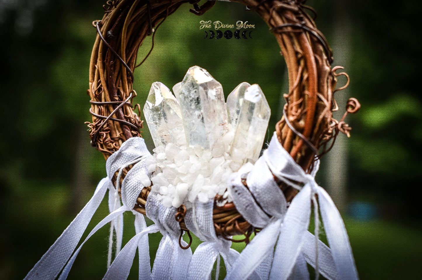 Angel Aura Quartz Witch Bells – Handmade Crystal Door or Wall Chime – Hanging Home Decor – One-of-a-Kind Celestial Accent – 6 Inches