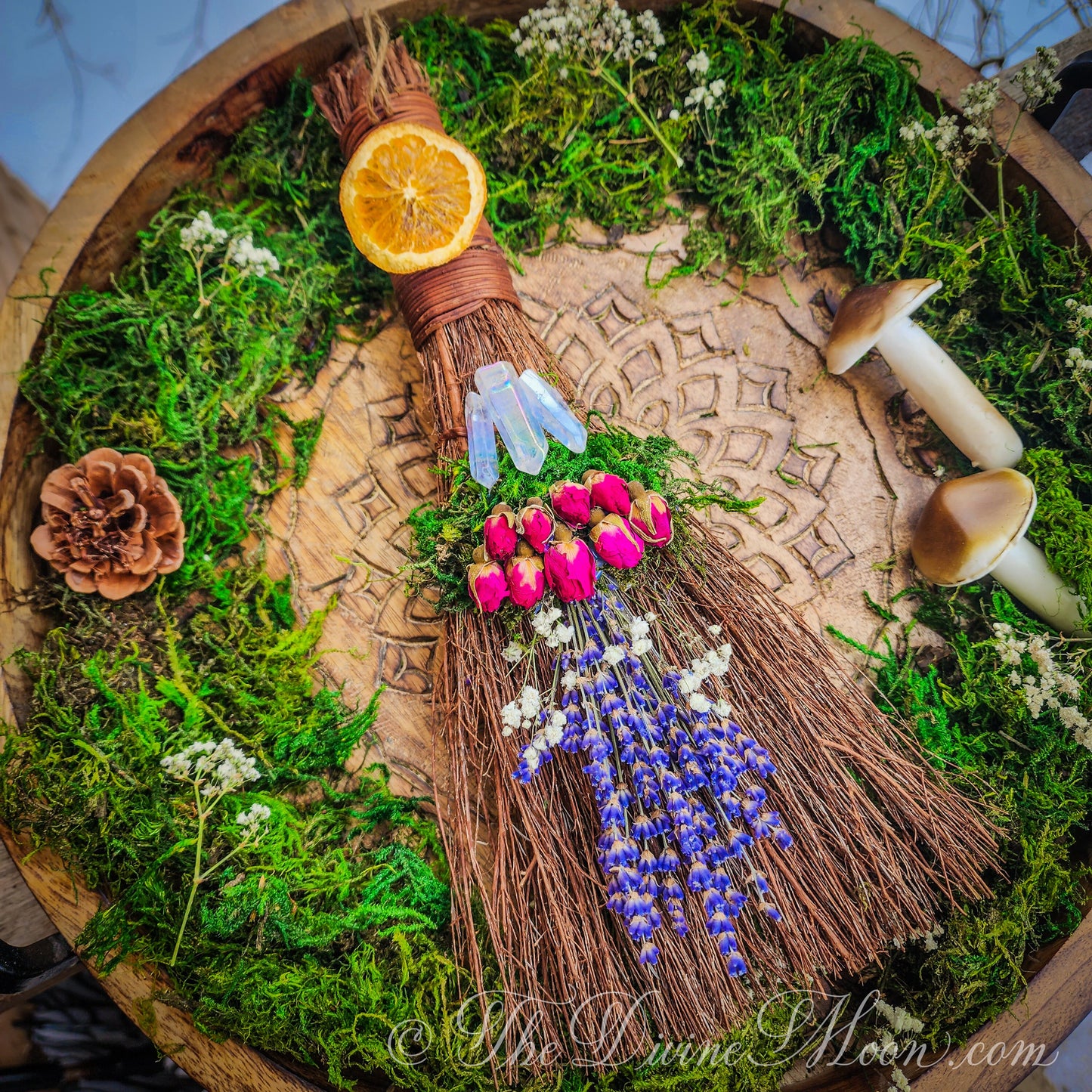 Crystal Altar Orange Cinnamon Witch Broom / Besom, Protection, Warding, Altar Protection, Jump The Broom, Quartz, New Life, Quartz Point