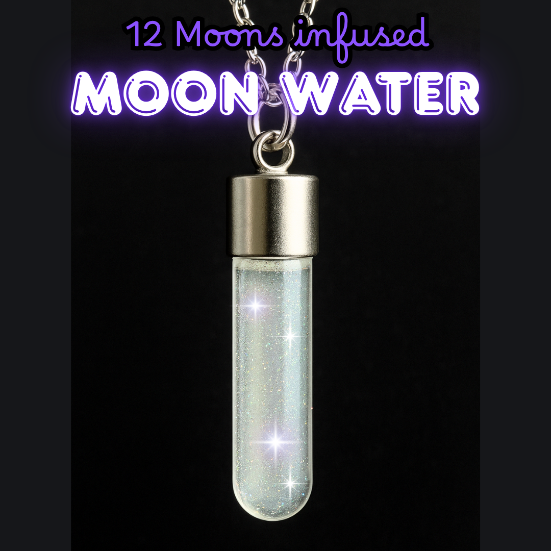 Powerful 12 Moons - Moon Water Pendant Necklace with Silver Chain