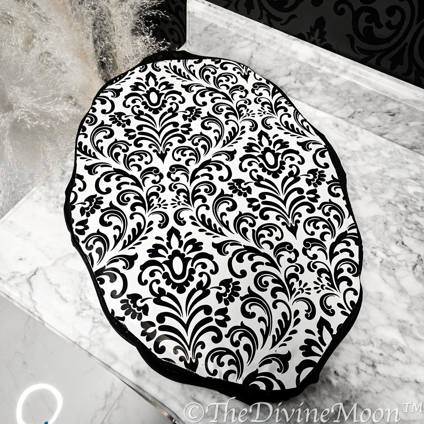 Extra Large Vintage-Style Black Scrying Mirror with Gems - V13XL