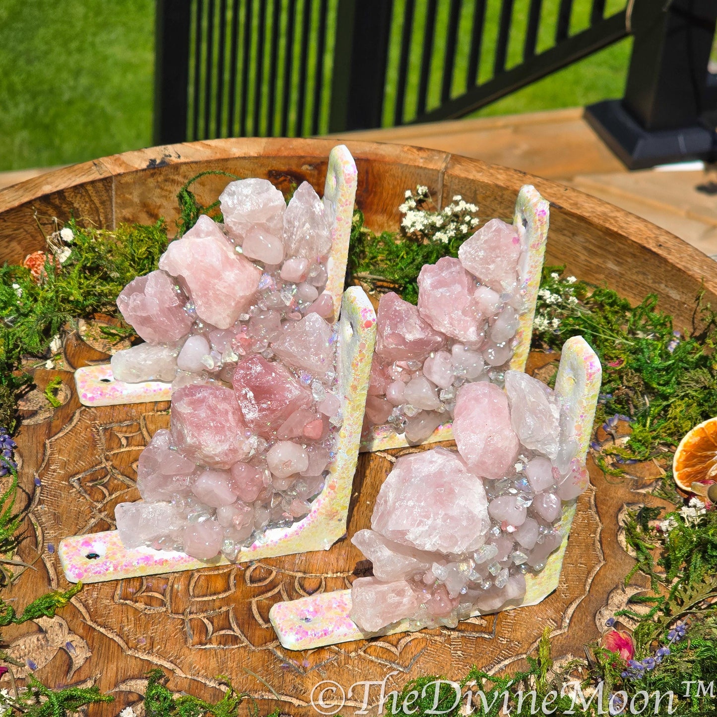 Rose Quartz Corner Crystal Decor – Doorway or Window Frame Display – Raw Chunky Rose Quartz Gift – Pink Crystal Cluster – Handmade Accent
