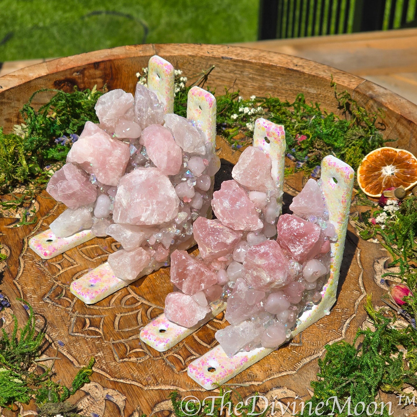 Rose Quartz Corner Crystal Decor – Doorway or Window Frame Display – Raw Chunky Rose Quartz Gift – Pink Crystal Cluster – Handmade Accent