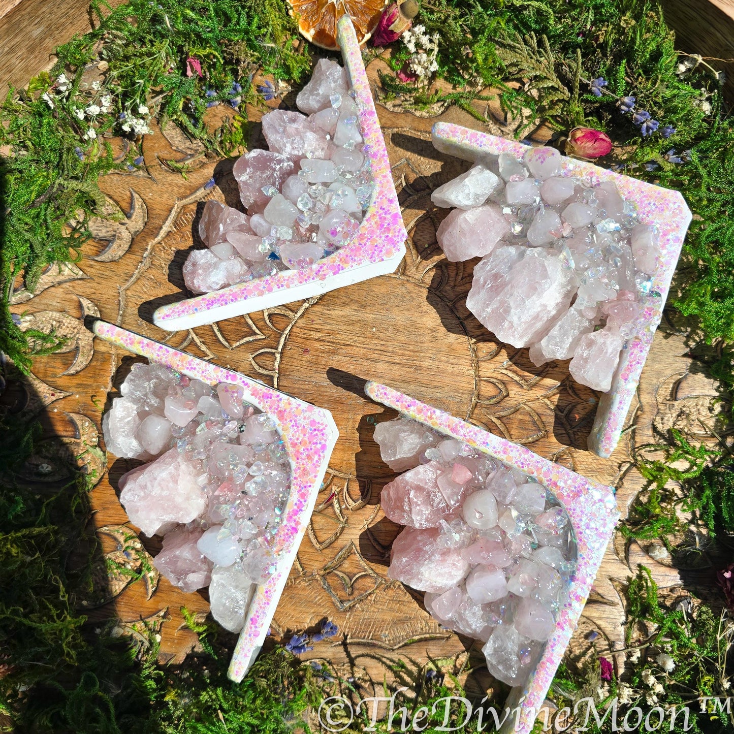 Rose Quartz Corner Crystal Decor – Doorway or Window Frame Display – Raw Chunky Rose Quartz Gift – Pink Crystal Cluster – Handmade Accent