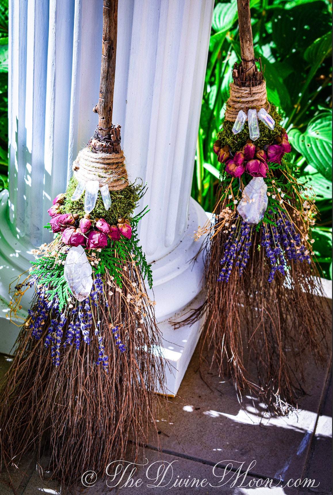 Life Size Crystal Witch's Altar Cinnamon Broom / Besom, Real Handle, Protection & Warding, Altar Protection, Wicca Spells, Quartz, Good Luck, Quartz Point