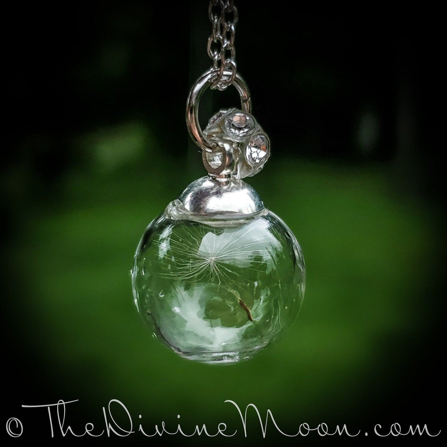 Wish Ball - Wish Necklace - Dandelion Wish - Glass Pendant - Sterling Silver Plated Necklace - Gift, Glass Orb Pendant, Nature Jewelry