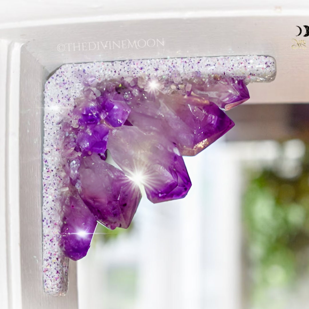 Amethyst Corner Crystal Decor – Doorway or Window Frame Display – One-of-a-Kind Home Accent – Purple Crystal Cluster Gift – Handmade