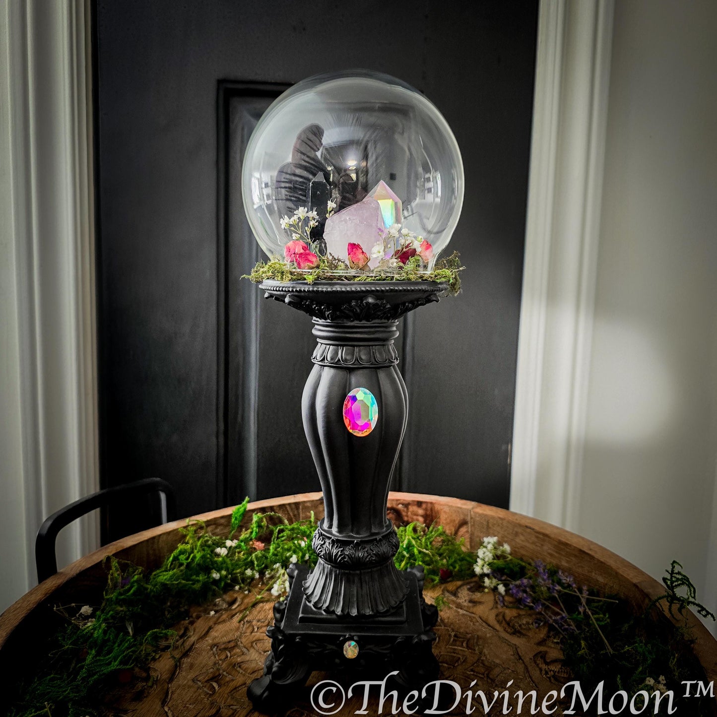 Crystal Witch Pedestal Glass Globe with Gems, Witch ball - Crystal Garden, Protection Ball - Protection Evil & Negativity - Warding - Spell
