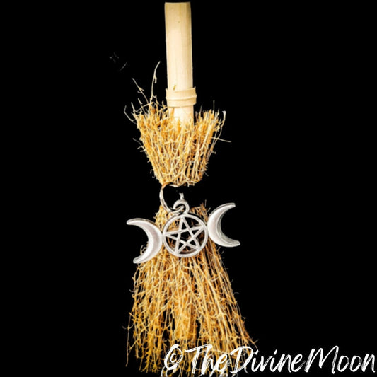 Mini Crystal Altar Cinnamon Witch Broom / Besom, Protection, Warding, Altar Protection, Wicca Spells, Quartz, Good Luck