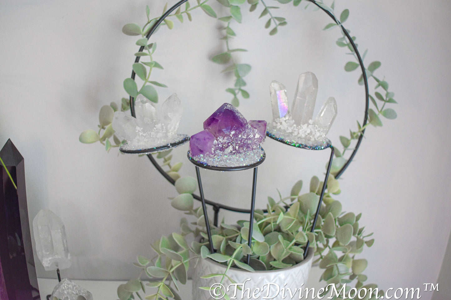 Crystal Cluster Plant Stake - Fairy Garden Decor - Enchanting Plant Decor - Crystal Decor - Decorative Plant Stake, Aura Quartz, Amethyst