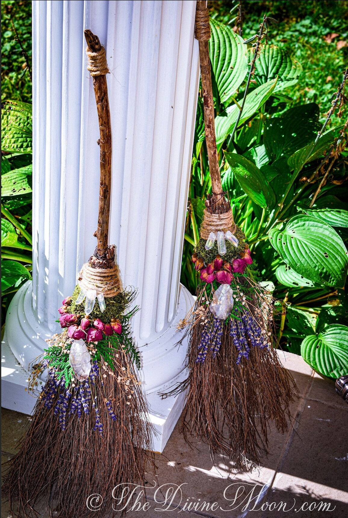 Life Size Crystal Witch's Altar Cinnamon Broom / Besom, Real Handle, Protection & Warding, Altar Protection, Wicca Spells, Quartz, Good Luck, Quartz Point