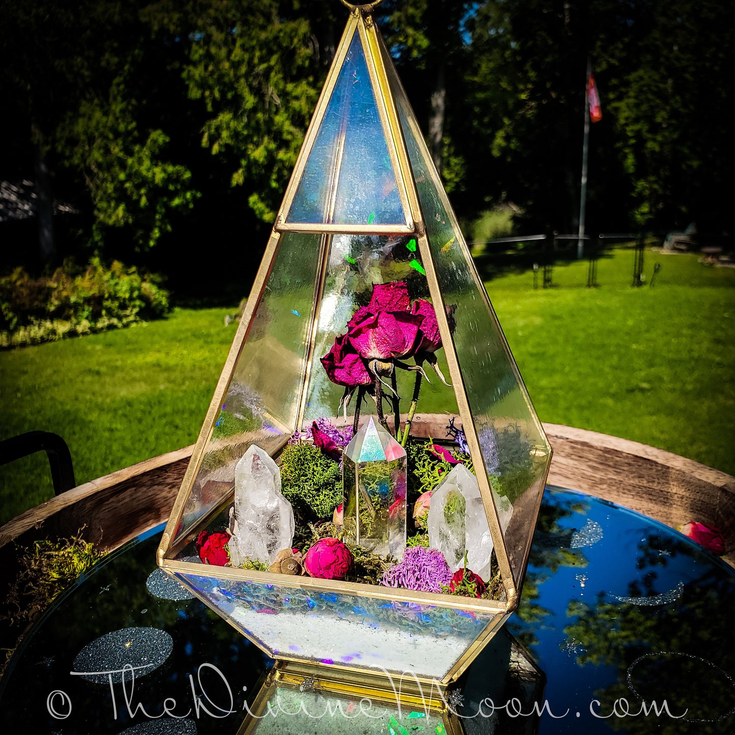 Large Moon Holographic Crystal Garden, Diamond, Aura Quartz Tower, Crystal Terrarium, Spell Garden, Floral Garden, Divine, Elements.