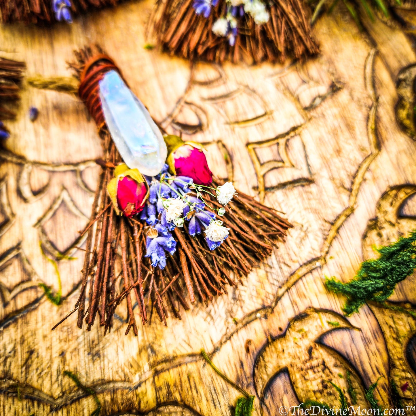 Floral Crystal Ornament, Mini Broom for Altar, Witch Broom / Besom, Protection, Warding, Altar Protection, Jump The Broom, Quartz Point