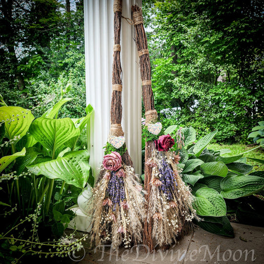 Love Wedding Broom, Life Size Crystal Altar Witch Broom / Besom, Protection, Warding, Altar Tools, Aura Quartz Druzy, Jump the Broom,