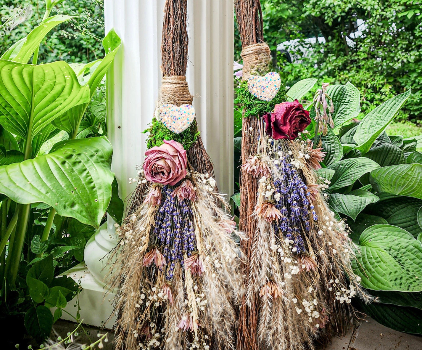 Love Wedding Broom, Life Size Crystal Altar Witch Broom / Besom, Protection, Warding, Altar Tools, Aura Quartz Druzy, Jump the Broom,