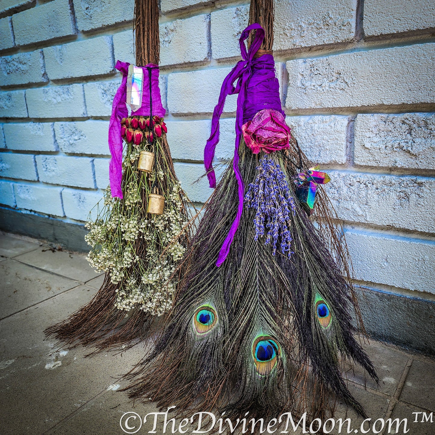 Life Size Crystal Altar Witch Broom / Besom, Protection, Warding, Altar Protection, Rainbow Aura Quartz, Jump the Broom, Halloween, Witch