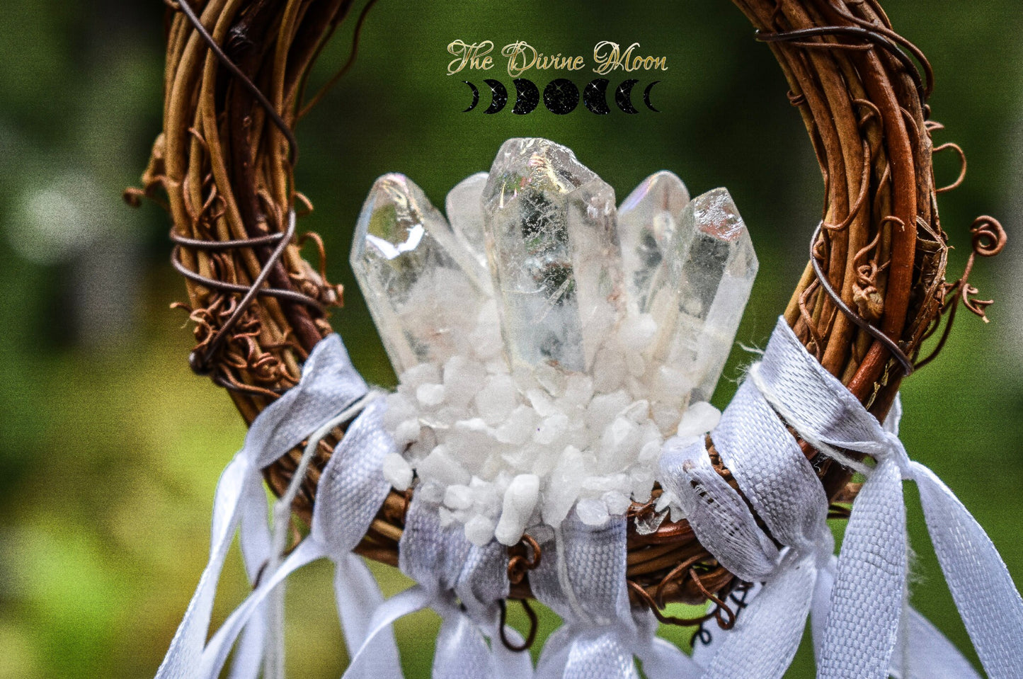 Angel Aura Quartz Witch Bells – Handmade Crystal Door or Wall Chime – Hanging Home Decor – One-of-a-Kind Celestial Accent – 6 Inches