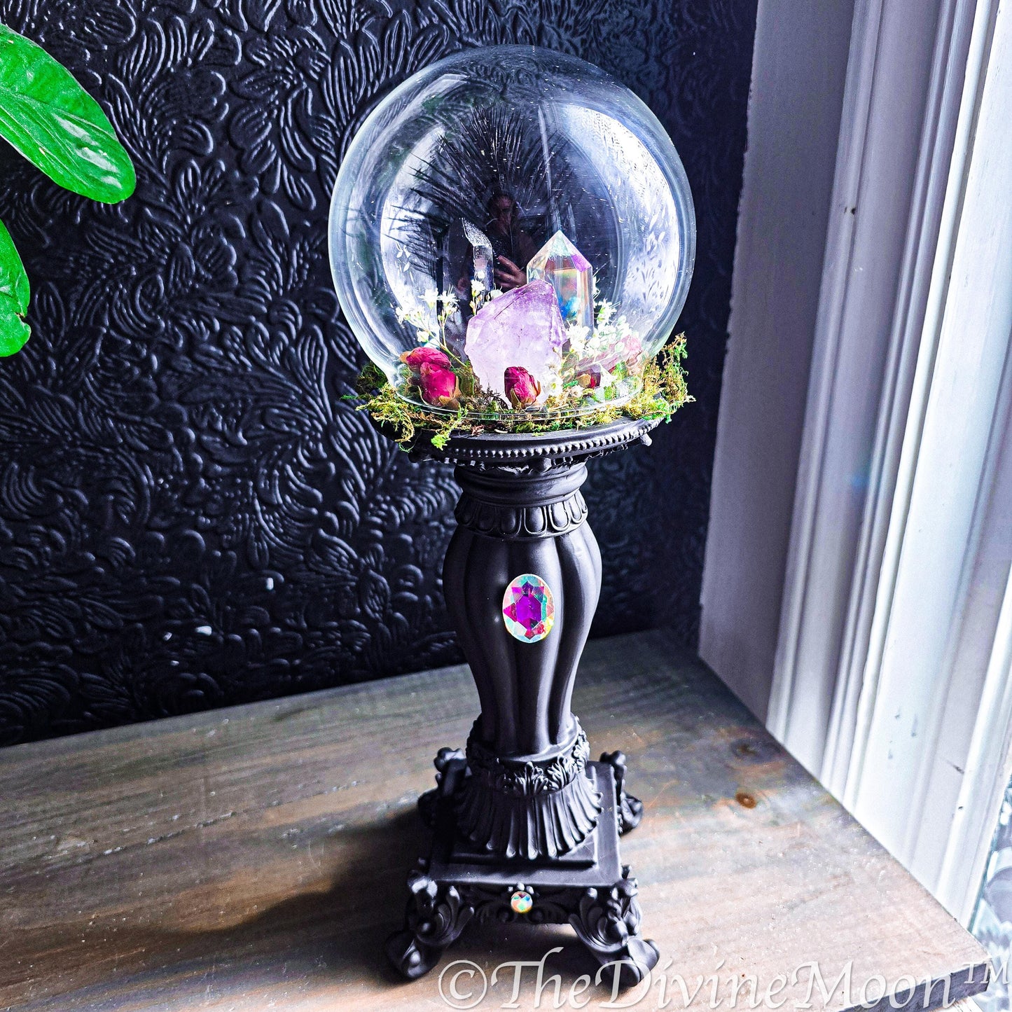 Crystal Witch Pedestal Glass Globe with Gems, Witch ball - Crystal Garden, Protection Ball - Protection Evil & Negativity - Warding - Spell