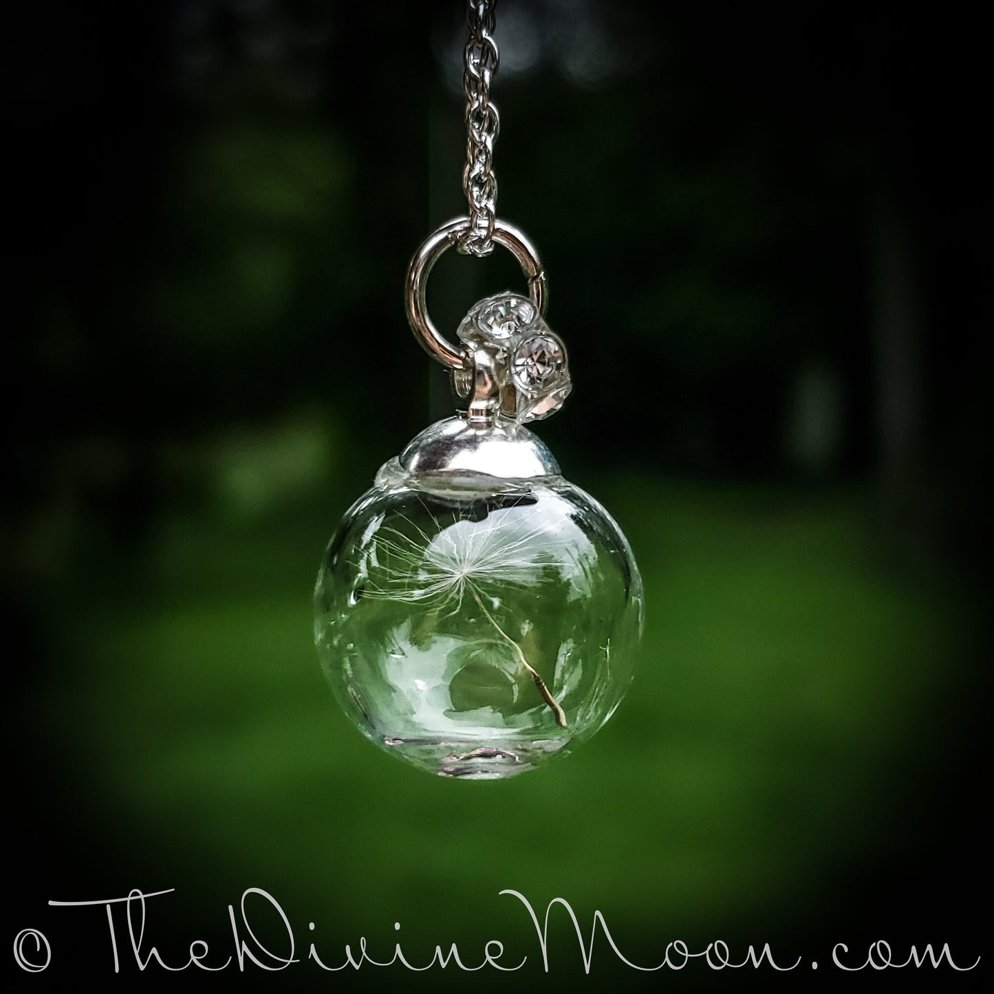 Wish Ball - Wish Necklace - Dandelion Wish - Glass Pendant - Sterling Silver Plated Necklace - Gift, Glass Orb Pendant, Nature Jewelry