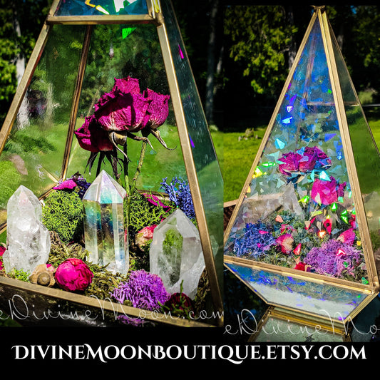 Large Moon Holographic Crystal Garden, Diamond, Aura Quartz Tower, Crystal Terrarium, Spell Garden, Floral Garden, Divine, Elements.