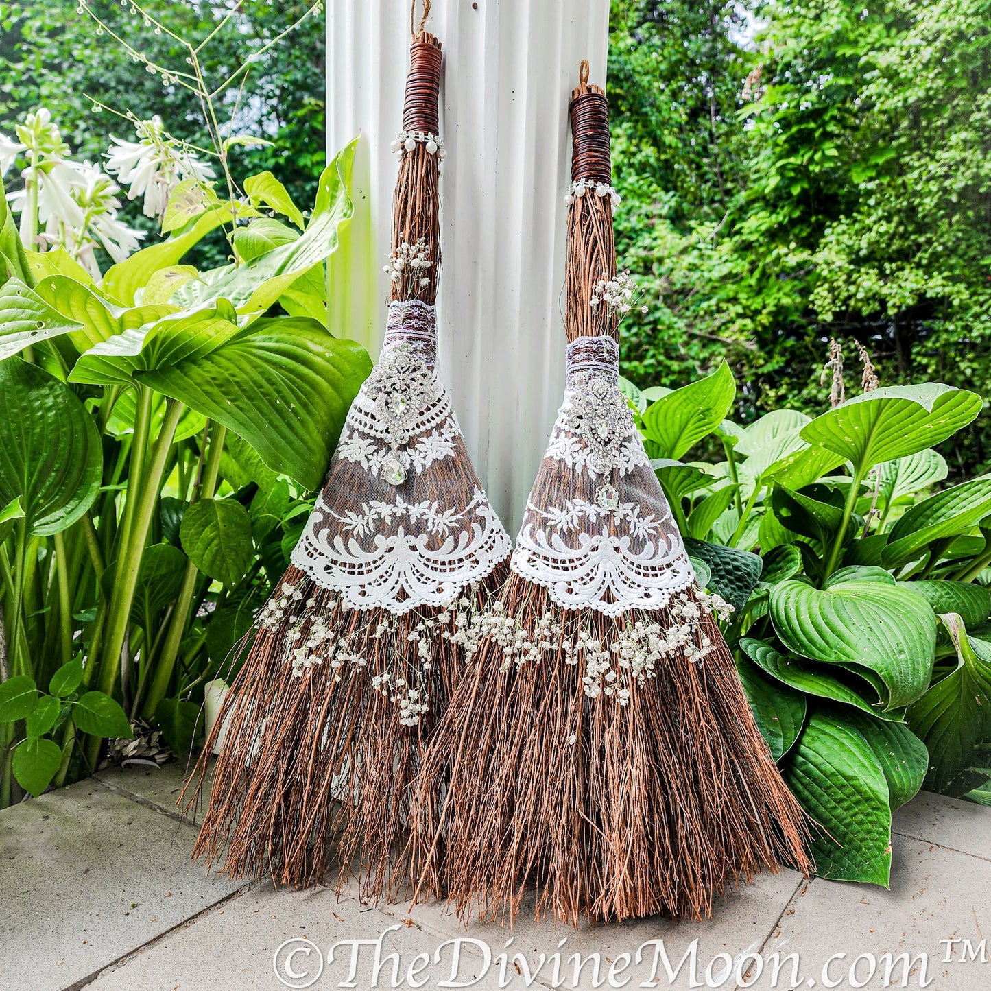 Love Wedding Broom, Jump the Broom, Life Size Crystal Altar Witch Broom / Besom, White Lace, Everlasting Love, Altar Protection, Rhinestones