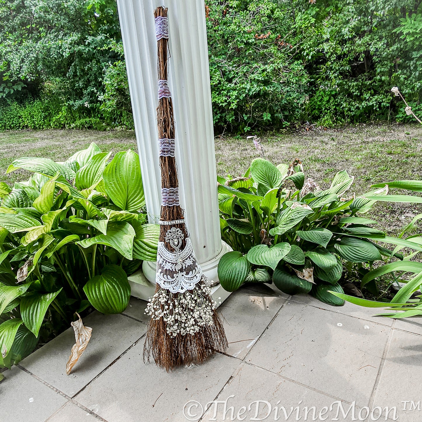 Love Wedding Broom, Jump the Broom, Life Size Crystal Altar Witch Broom / Besom, White Lace, Everlasting Love, Altar Protection, Rhinestones