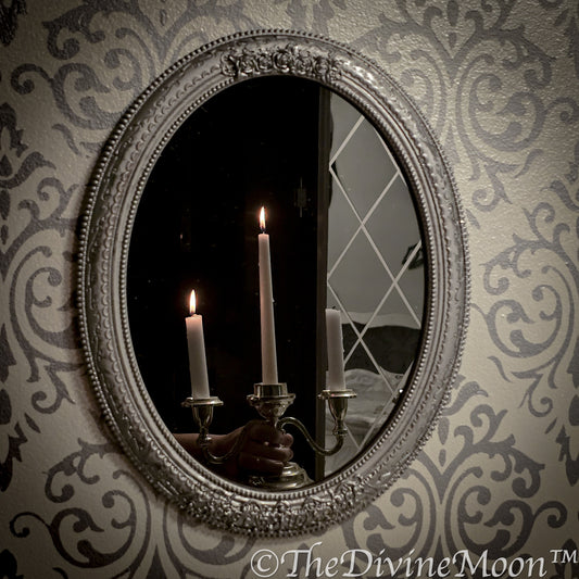 Large Vintage-Style Black Scrying Mirror with Gems - V17LG