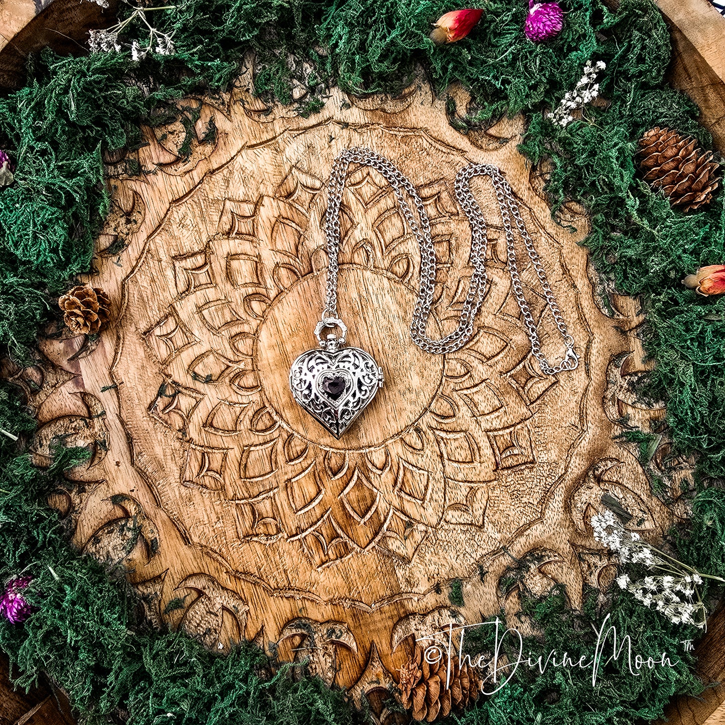 Seer’s Veil Heart Black Scrying Mirror Pocket Watch