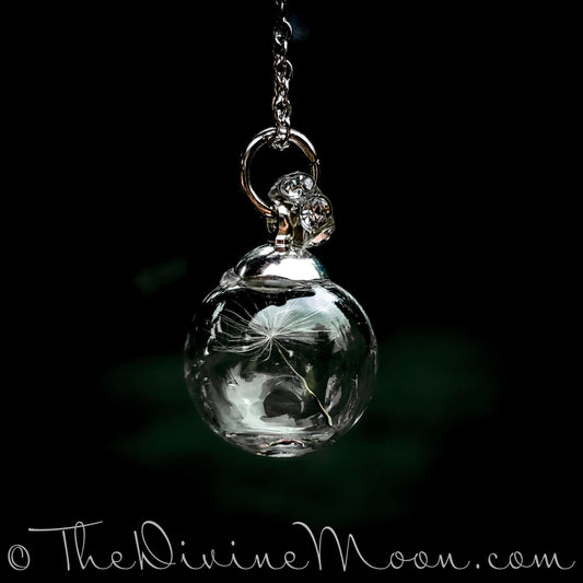 Wish Ball - Wish Necklace - Dandelion Wish - Glass Pendant - Sterling Silver Plated Necklace - Gift, Glass Orb Pendant, Nature Jewelry